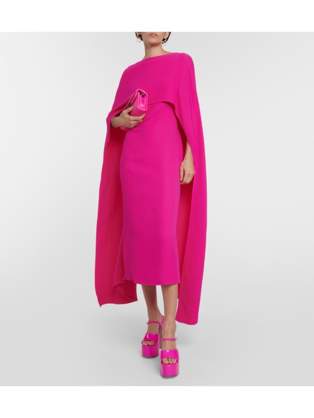 Valentino Cady Couture Fuchsia Sheath Dress W/ Cape , Size 10 | 46 NWT $7,600